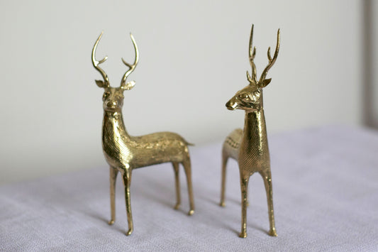 Brass Standing Deer Pair, Dokra Brass Decor, Showpiece, Vastu, Pack of 2