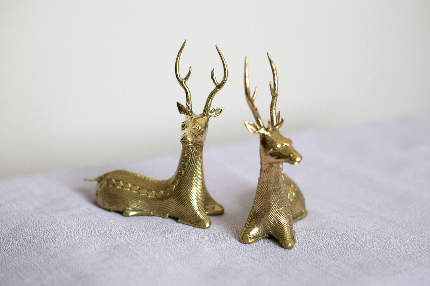 Handmade Brass Sitting Deer Pair, Dhokra Brass Decor, Showpiece, Vastu, Pack of 2
