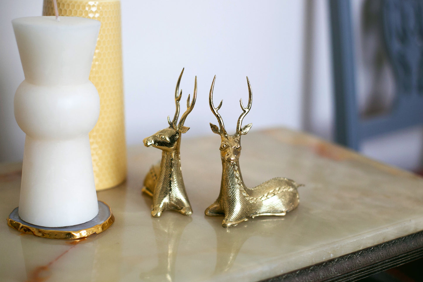 Handmade Brass Sitting Deer Pair, Dhokra Brass Decor, Showpiece, Vastu, Pack of 2