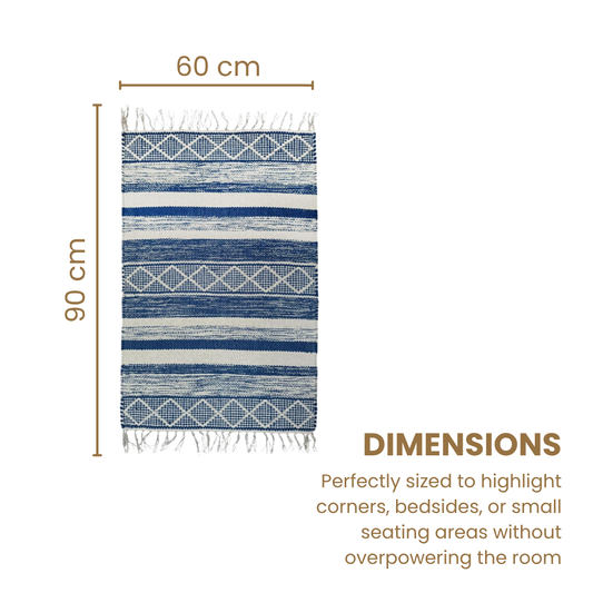 Blue Striped Cotton Chindi Rag Rug 60x90cm