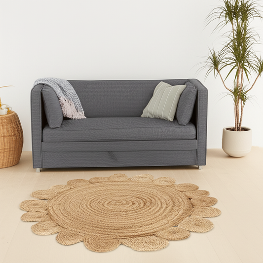 Hibiscus Flower Shaped Eco-Friendly Round Beige Jute Rug 80x80