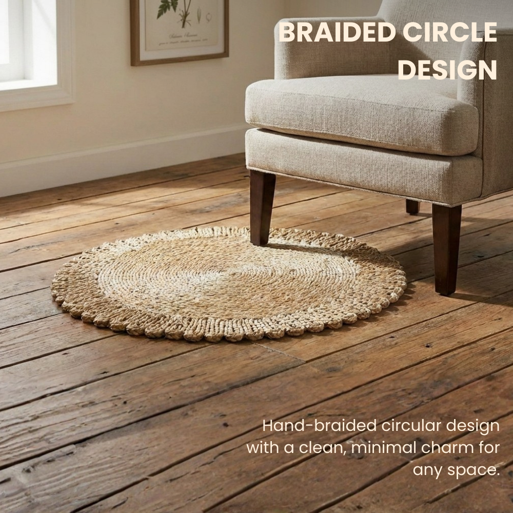 Divine Handicrafts Round Handwoven Jute Rug Braided Rug 50x50 cm