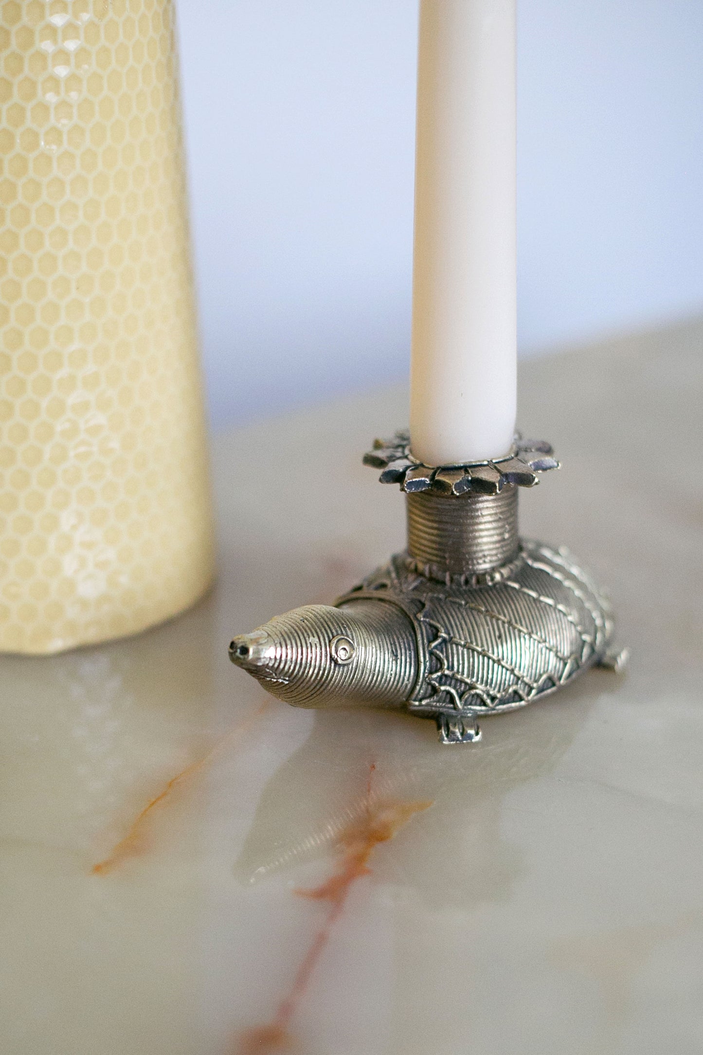 Brass Dhokra Casted Tortoise Candle Holder Made by Tribal Artisan