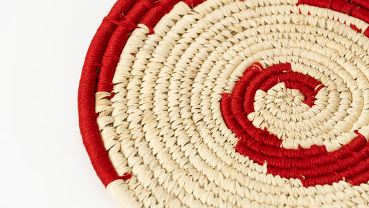 Handmade Natural Red & Beige Sabai Grass Coaster Set