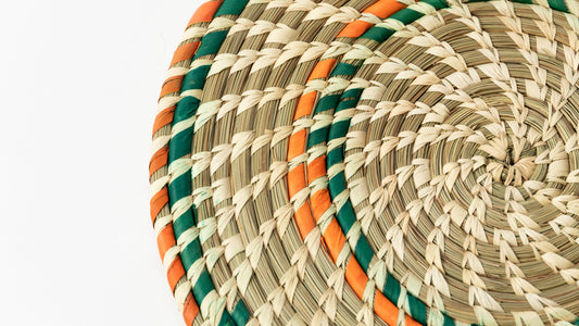Handmade Natural Sabai Grass Orange Green Beige Multicolour Coaster Set
