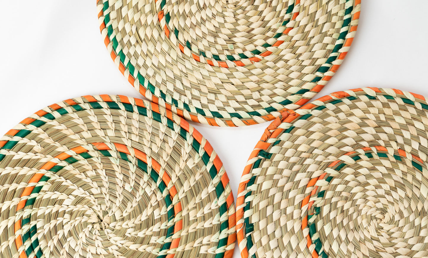 Handmade Natural Multicolour Sabai Grass Coaster Set of 3