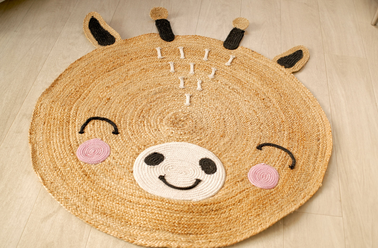 DivineHandicrafts Cute Natural Reindeer Designed Kids Handwoven Boho Area Rug for Nursery Bedroom Living Area