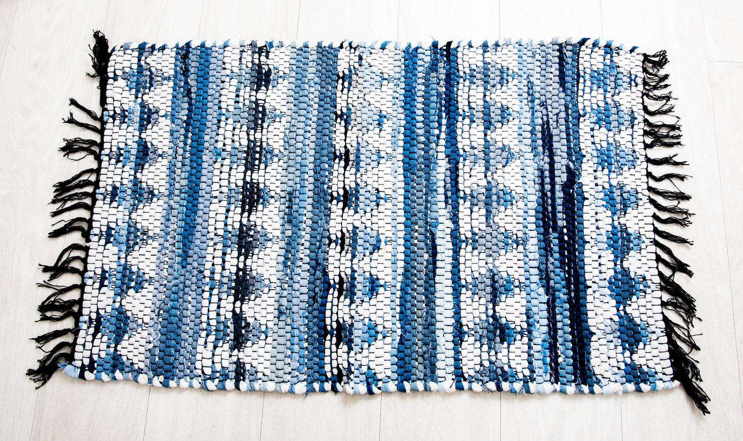 Handwoven Sustainable Designer Printed Chindi Rag Rug Made From Recycled Cotton