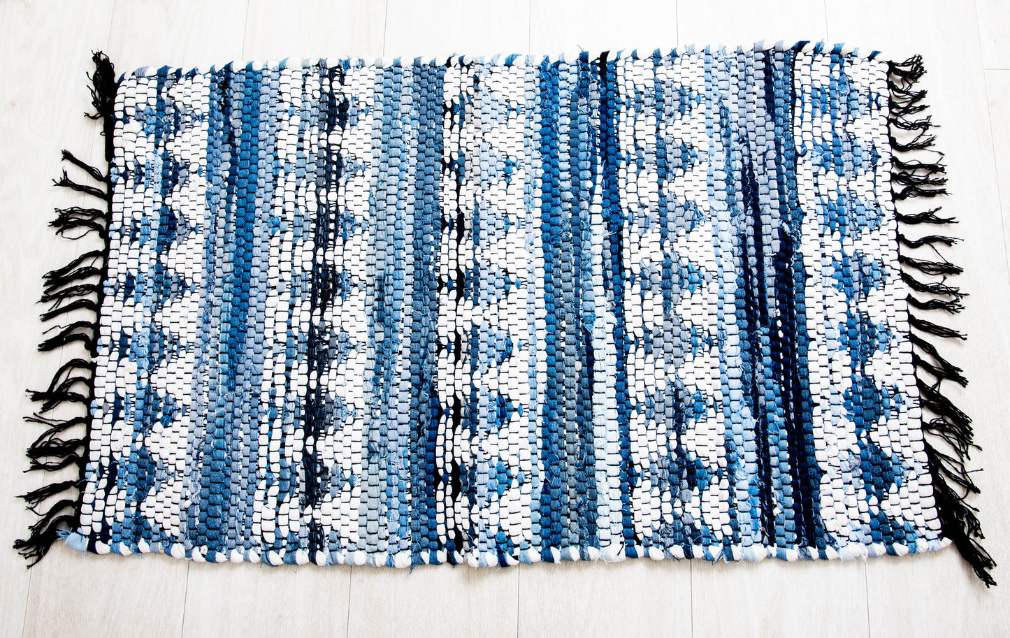 Handwoven Sustainable Designer Printed Chindi Rag Rug Made From Recycled Cotton