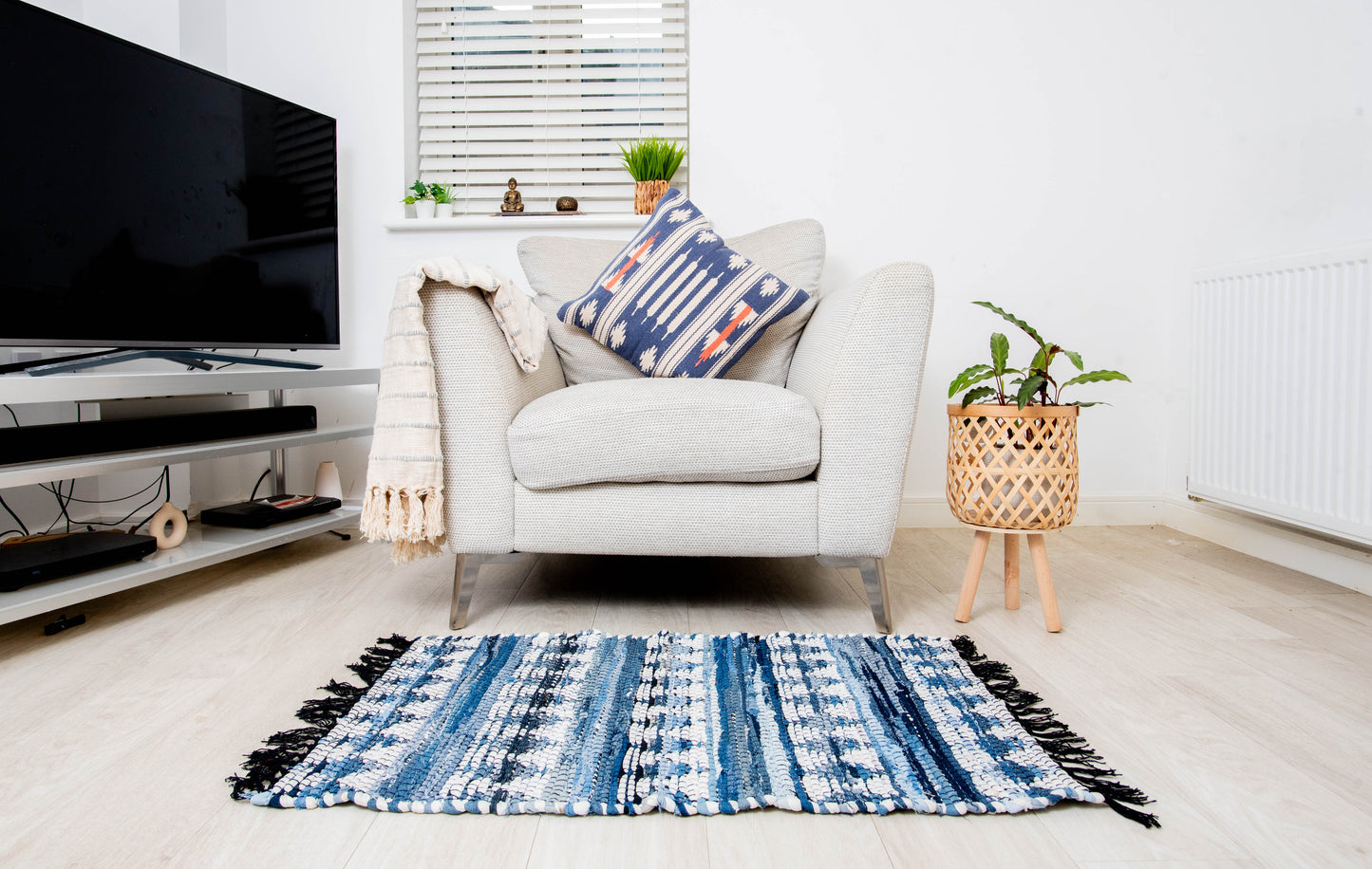 Handwoven Sustainable Designer Printed Chindi Rag Rug Made From Recycled Cotton