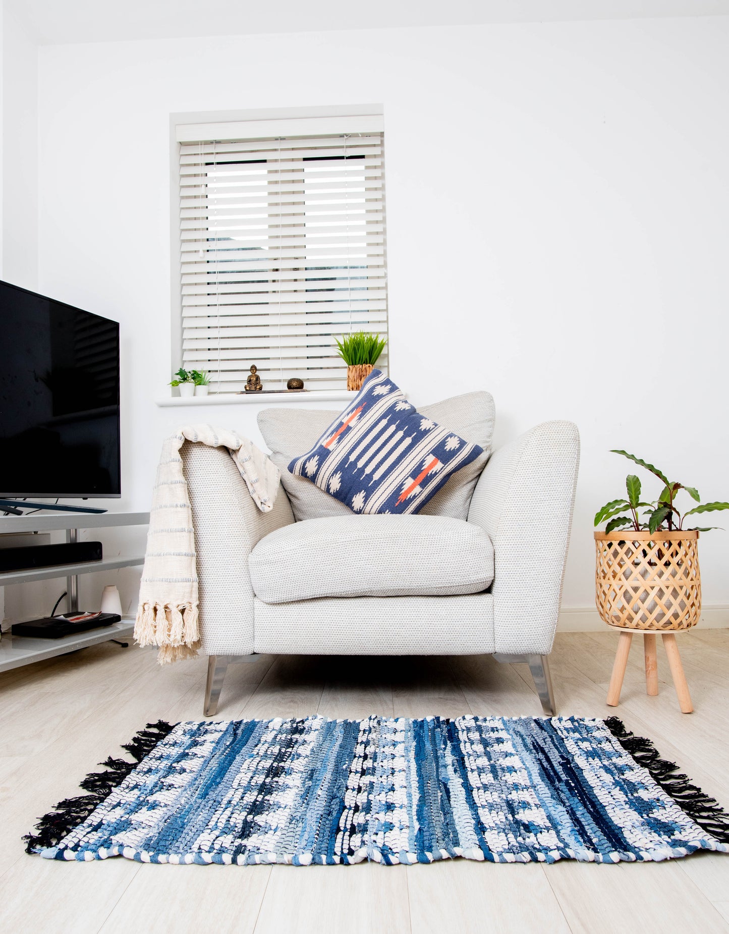 Handwoven Sustainable Designer Printed Chindi Rag Rug Made From Recycled Cotton