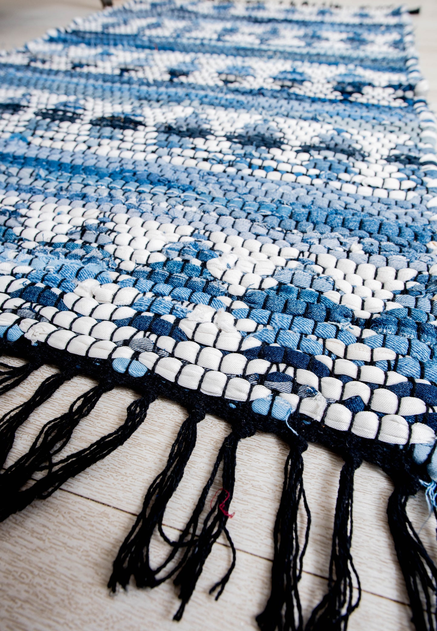Handwoven Sustainable Designer Printed Chindi Rag Rug Made From Recycled Cotton
