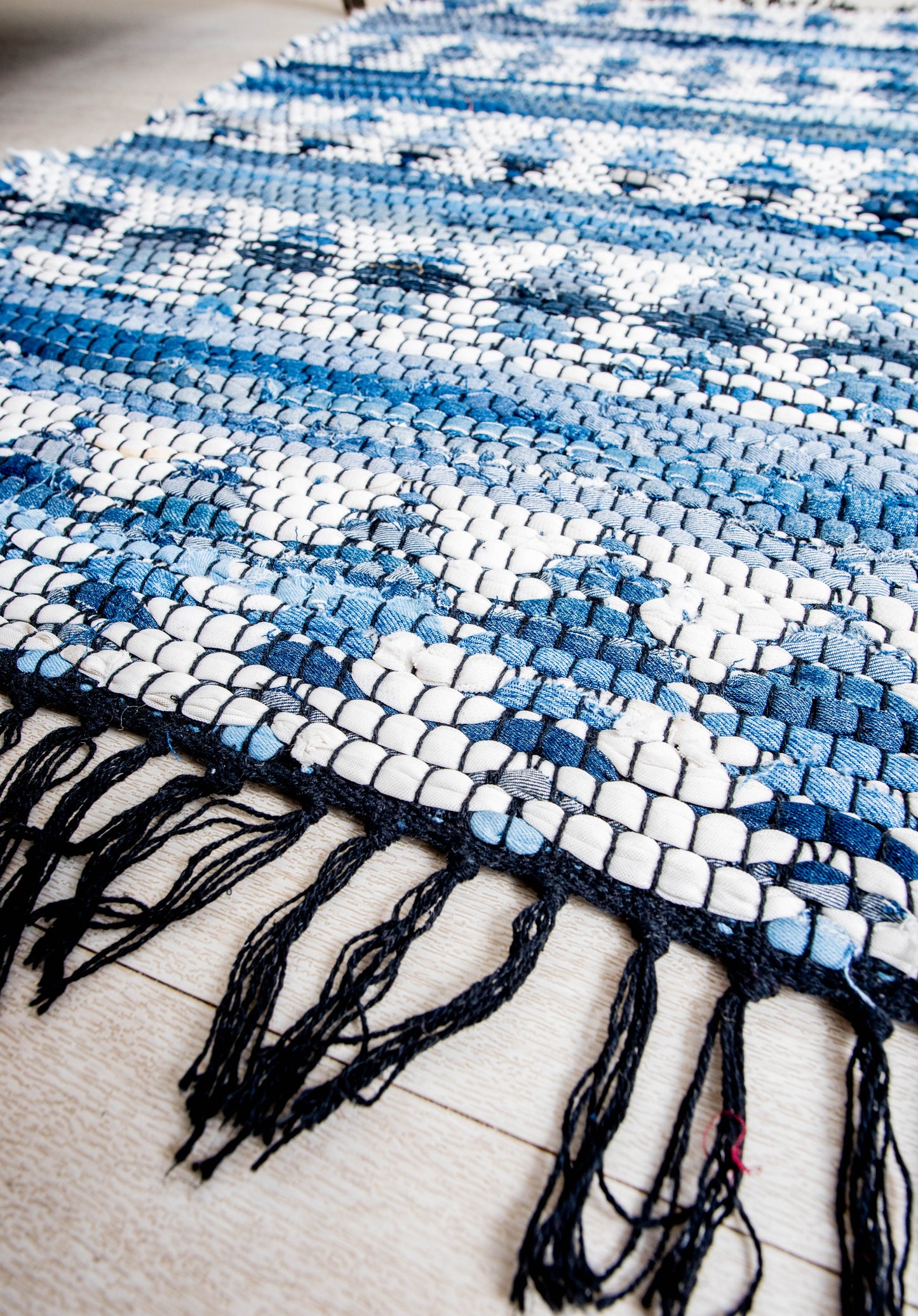 Handwoven Sustainable Designer Printed Chindi Rag Rug Made From Recycled Cotton