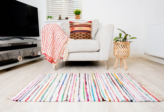 Cotton stripe chindi rag rug
