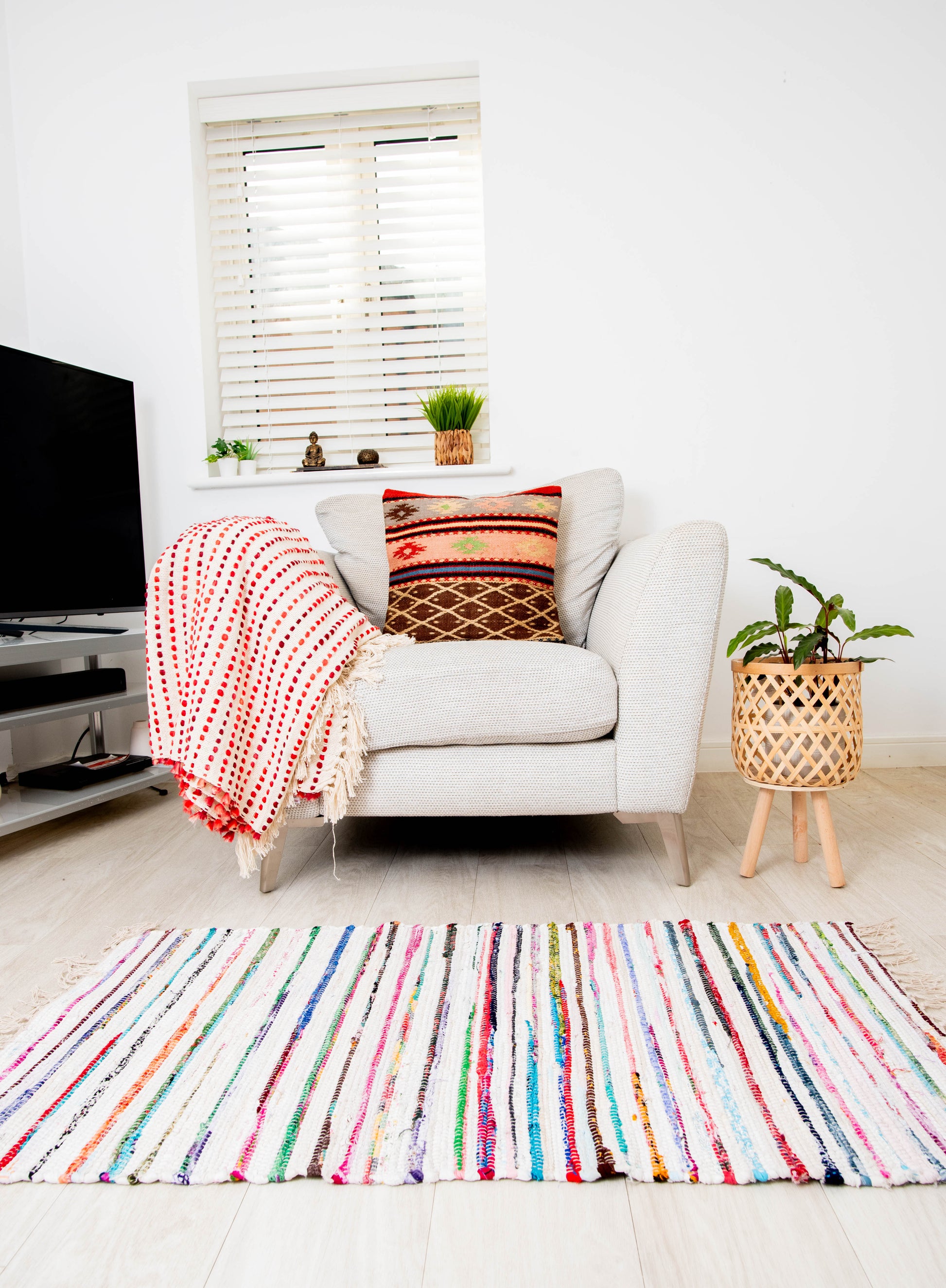 Cotton stripe chindi rag rug