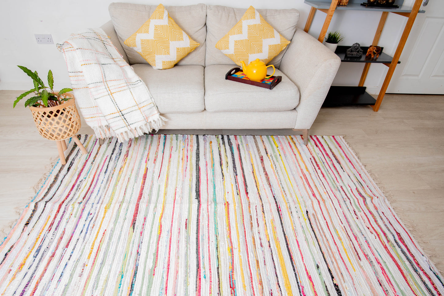 Cotton stripe chindi rag rug