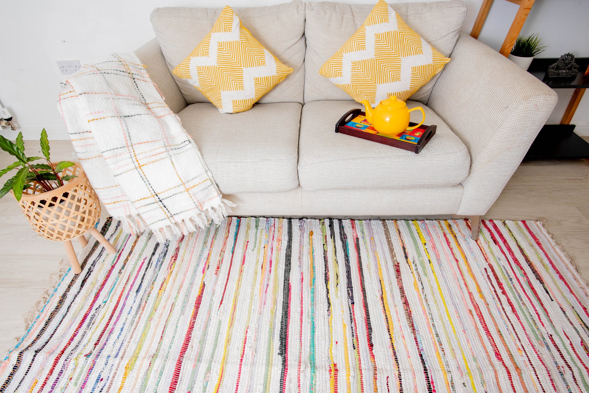 Cotton stripe chindi rag rug