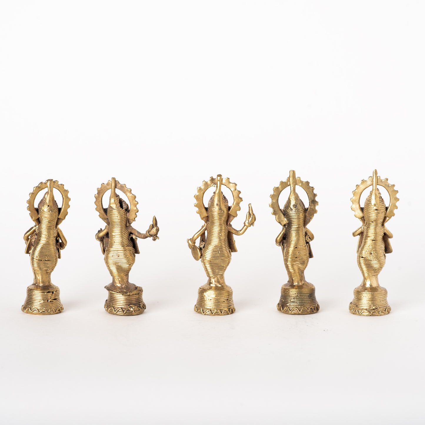 Handmade Dhokra Lord Ganesh Brass Amulet Figurine Statue Ganapati Vinayaka Lucky Hindu God(set of 5)
