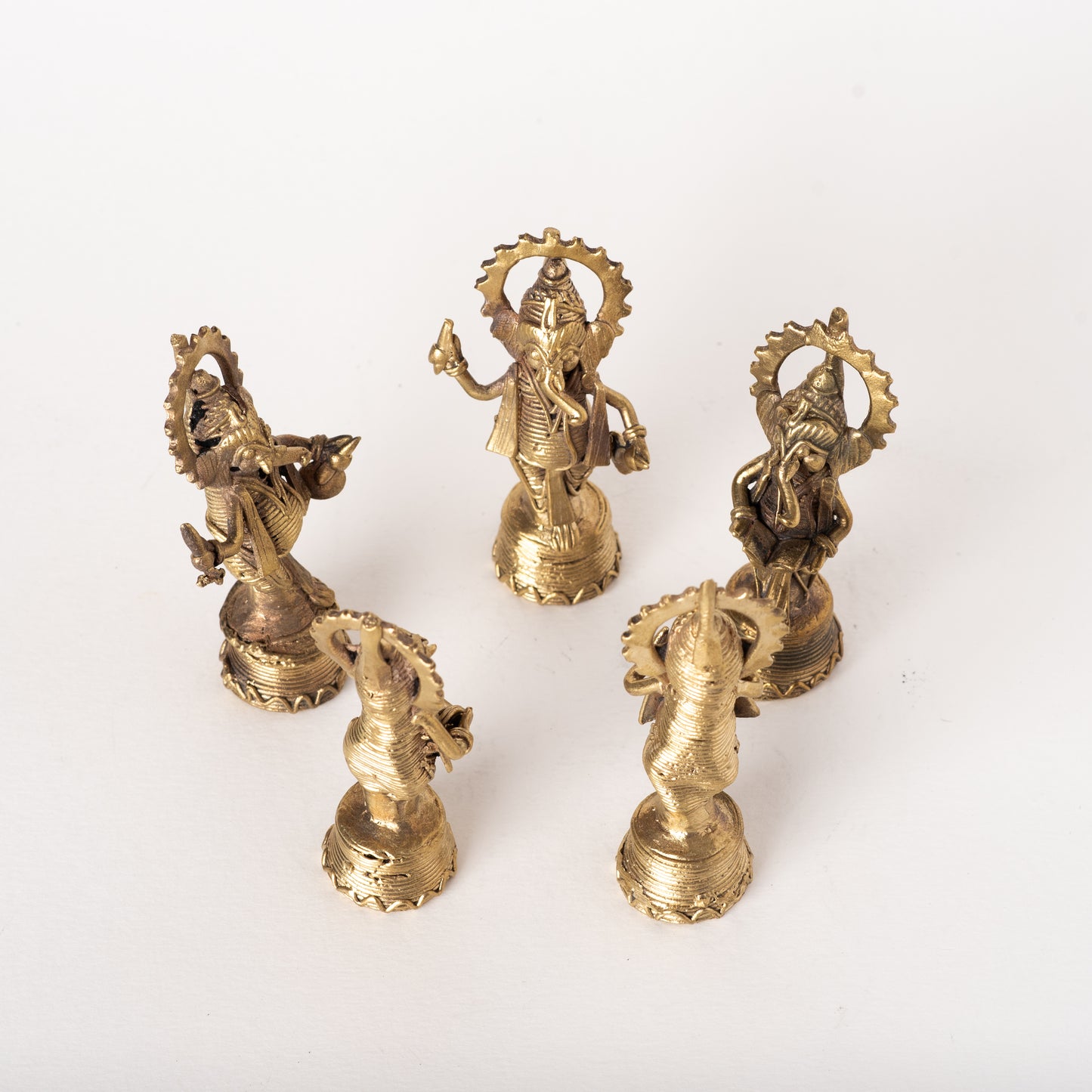 Handmade Dhokra Lord Ganesh Brass Amulet Figurine Statue Ganapati Vinayaka Lucky Hindu God(set of 5)
