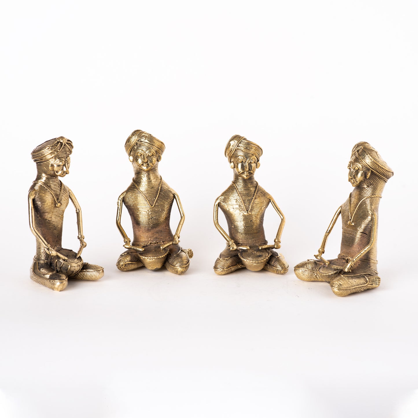 Vintage Style Dhokra Casted Musician Statue (4 in one)