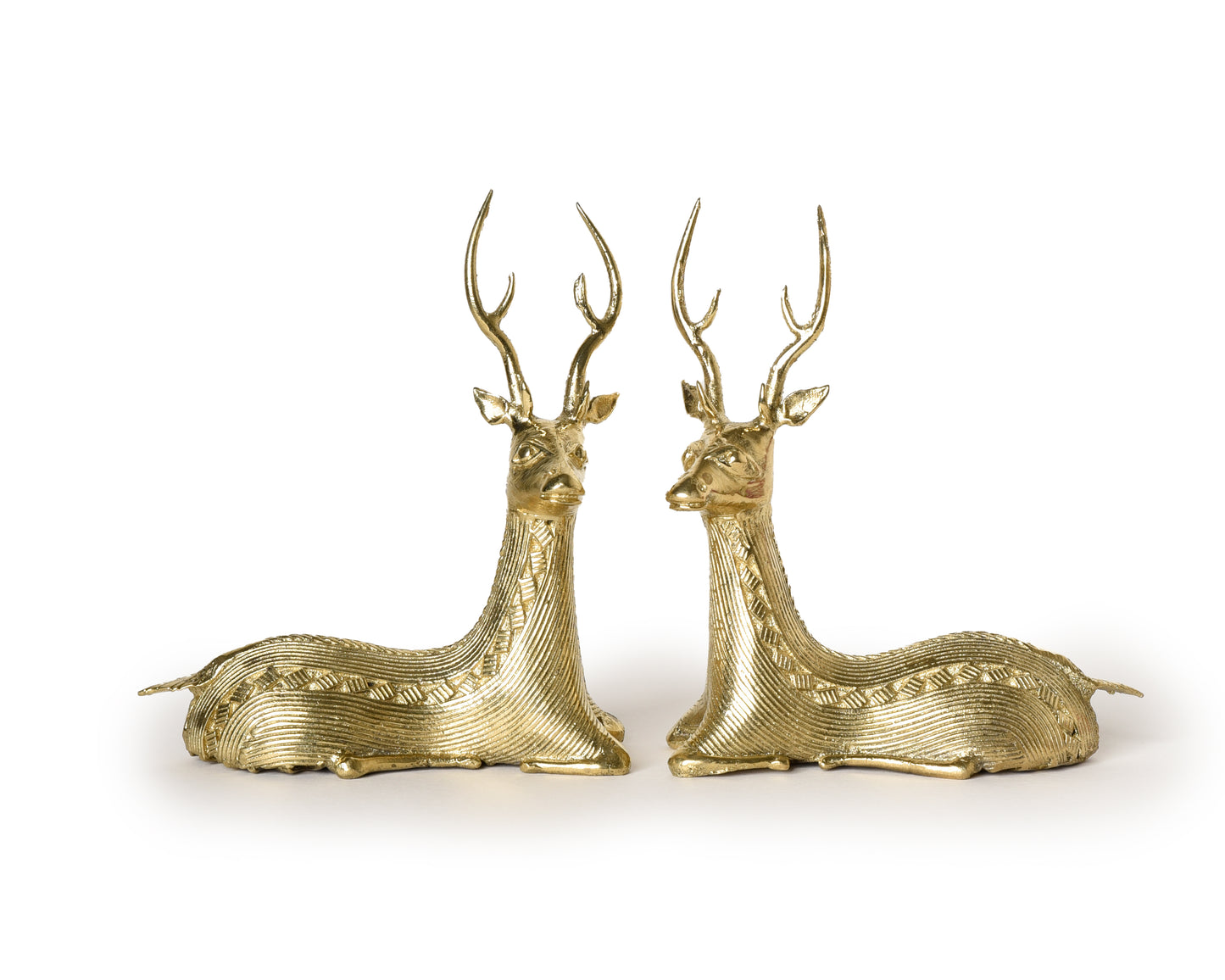 Handmade Brass Sitting Deer Pair, Dhokra Brass Decor, Showpiece, Vastu, Pack of 2