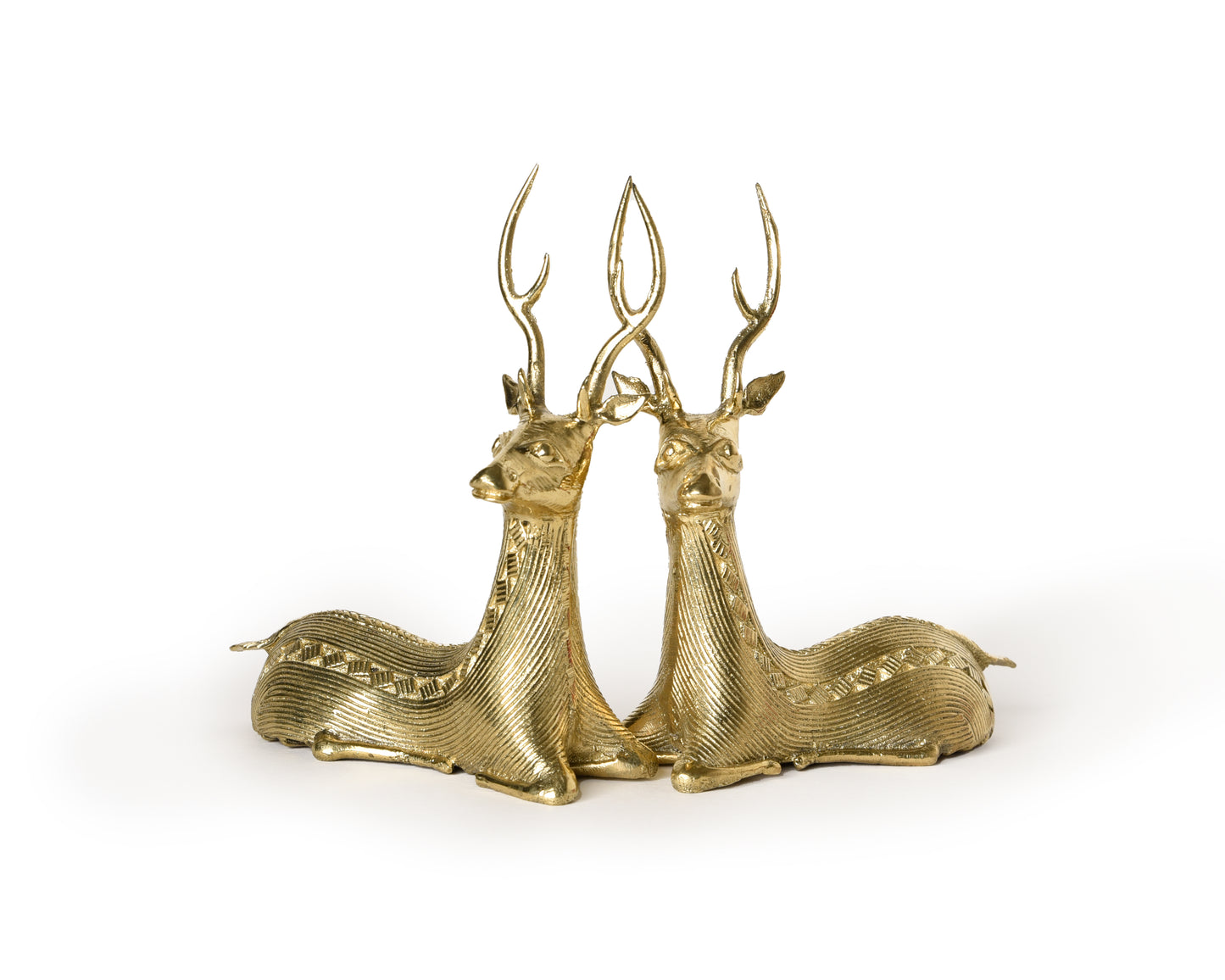 Handmade Brass Sitting Deer Pair, Dhokra Brass Decor, Showpiece, Vastu, Pack of 2