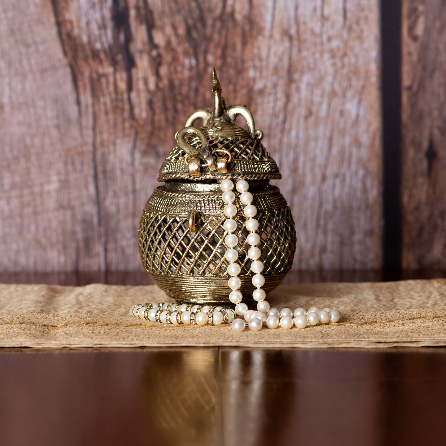 Handmade Dhokra Art Vintage Style Metal Kalash Pot Shaped Jewellery Box