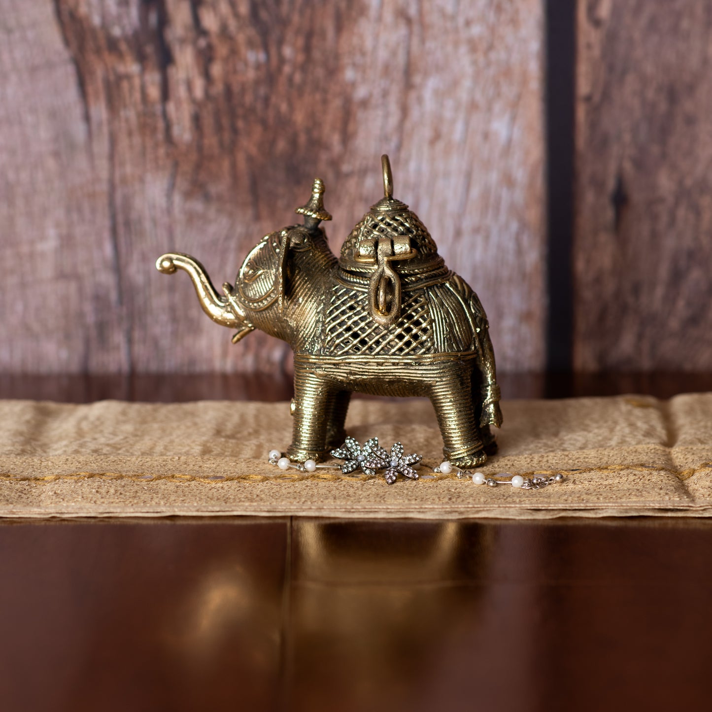 Handmade Dhokra Brass Elephant Small Jewellery Box