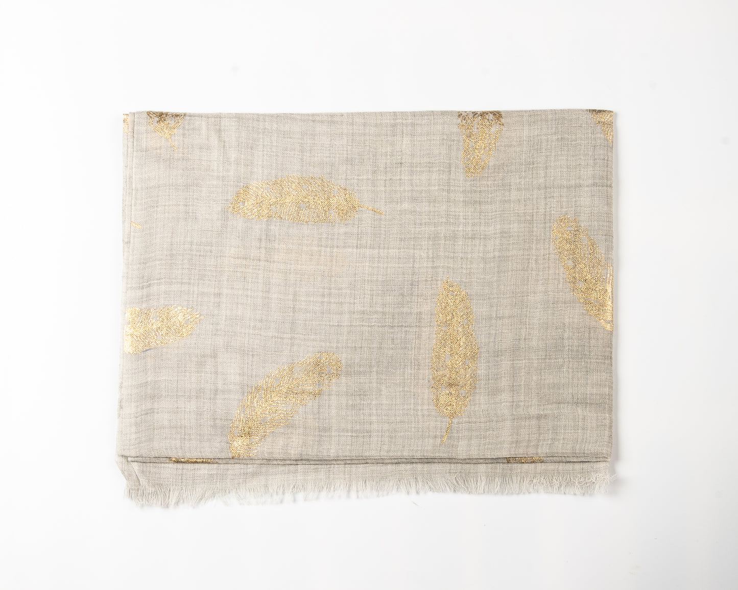 Light Grey with Gold printed Wool and Silk Blended Scarf