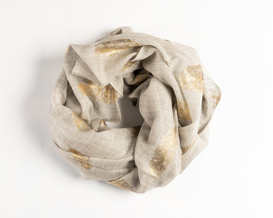Light Grey with Gold printed Wool