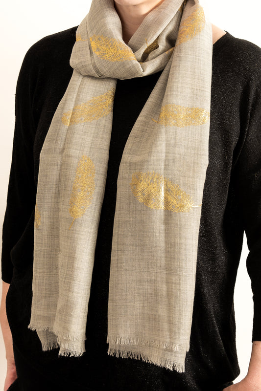 Light Grey with Gold printed Wool