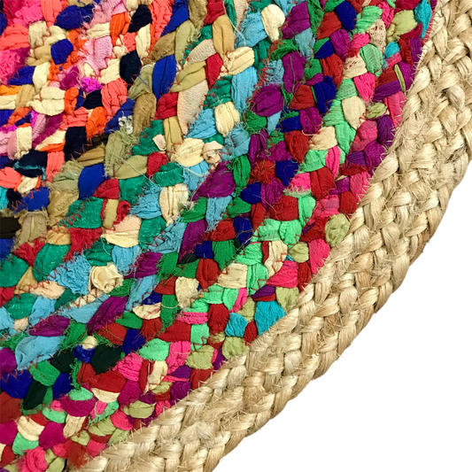 DivineHandicrafts Cotton Jute Rug  Chindi Round Handwoven Rug 60 x 60 cm