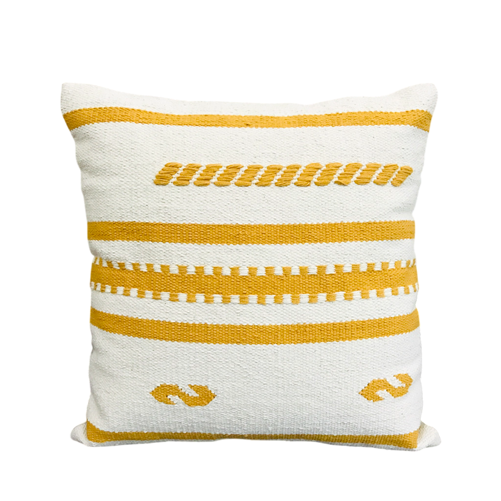 DivineHandicrafts Handcrafted Pure Yellow Family Cotton Cushion Covers-Set of 4