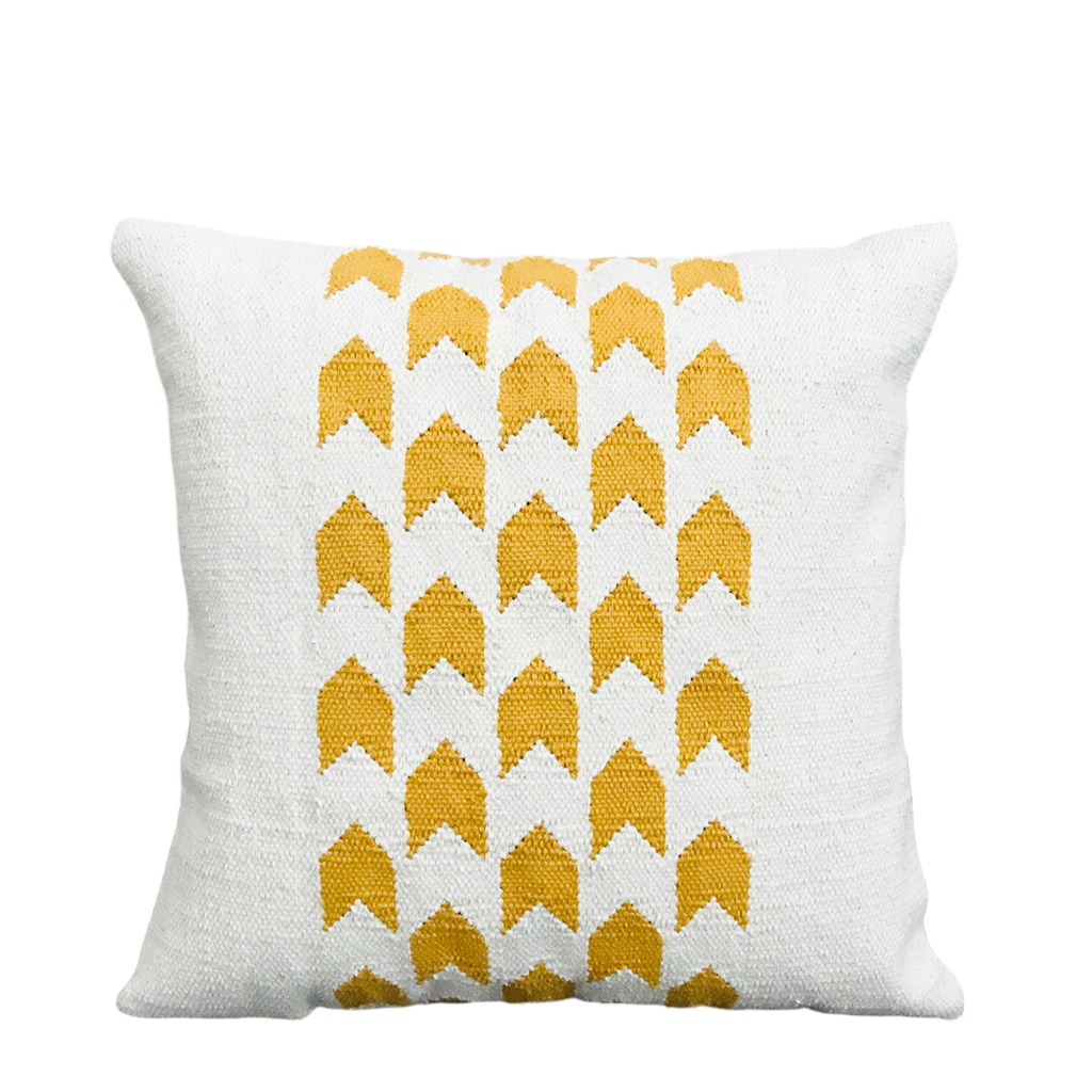 DivineHandicrafts Handcrafted Pure Yellow Family Cotton Cushion Covers-Set of 4