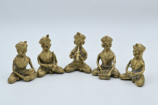 Handmade Dhokra Statue  Tribal Folk Musician Statues Set of 5