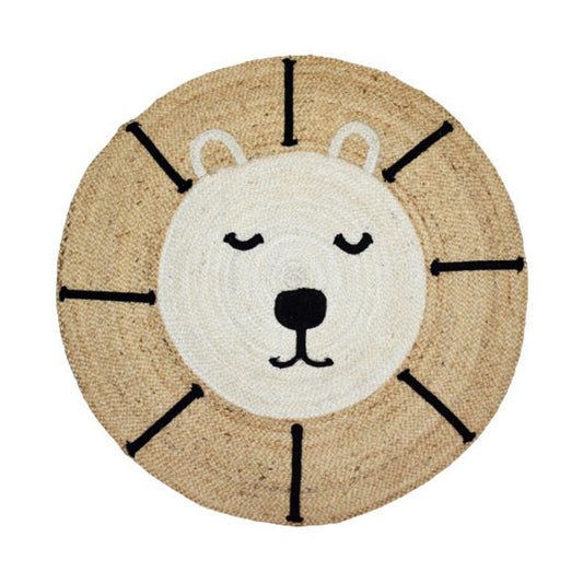 Cute Natural Jute Braided Lion Round Rug 90 x 90 cm for Children's Room