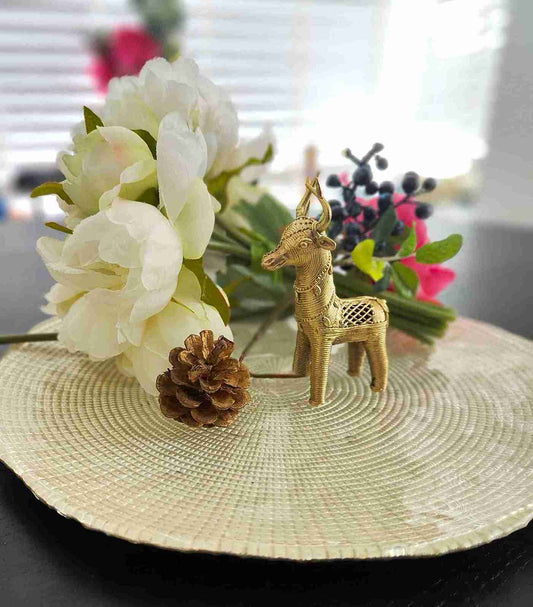 Vintage brass Dhokra golden standing deer statue