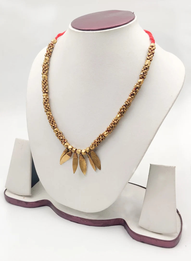 Golden Leaf Handmade necklace, Vintage Gift / Sustainable Jewellery with Ear Ring
