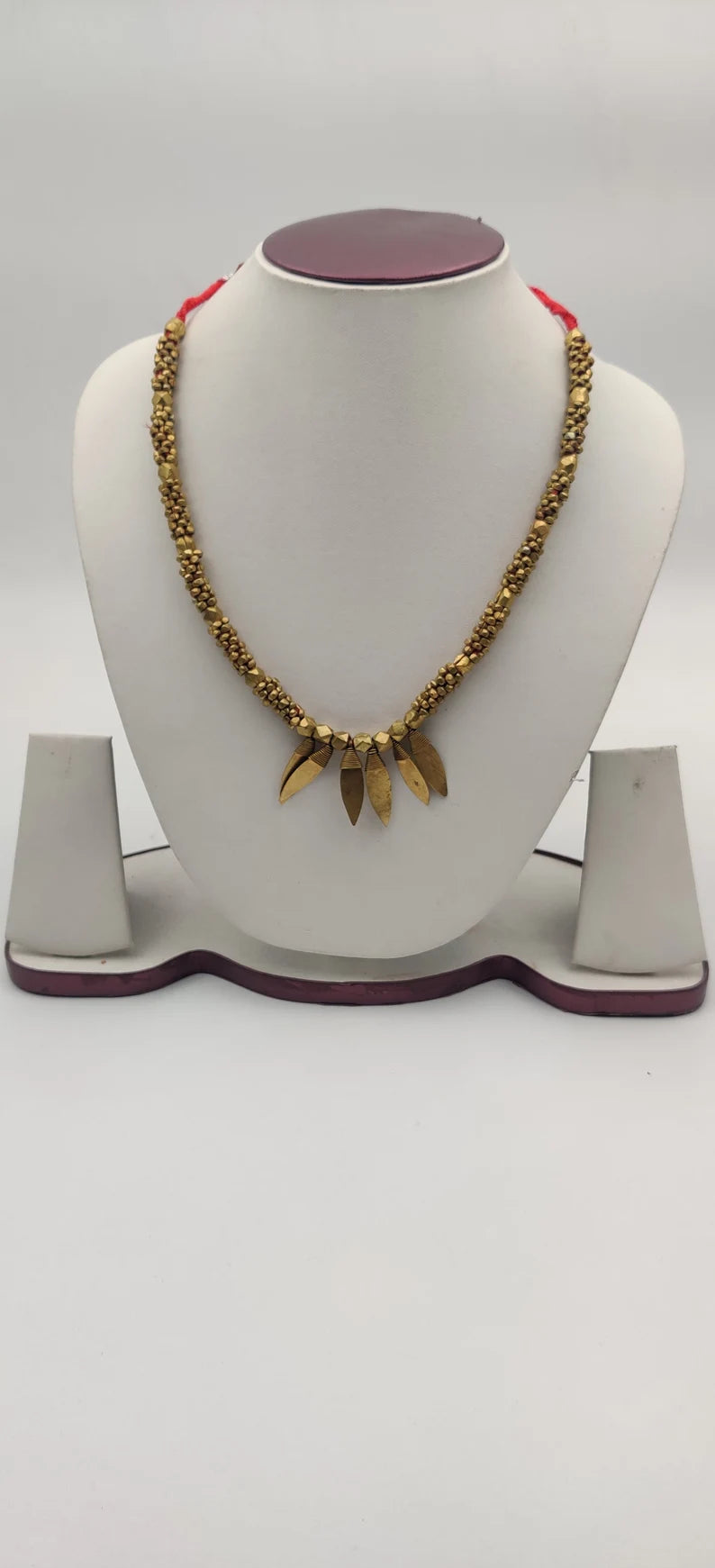 Golden Leaf Handmade necklace, Vintage Gift / Sustainable Jewellery with Ear Ring