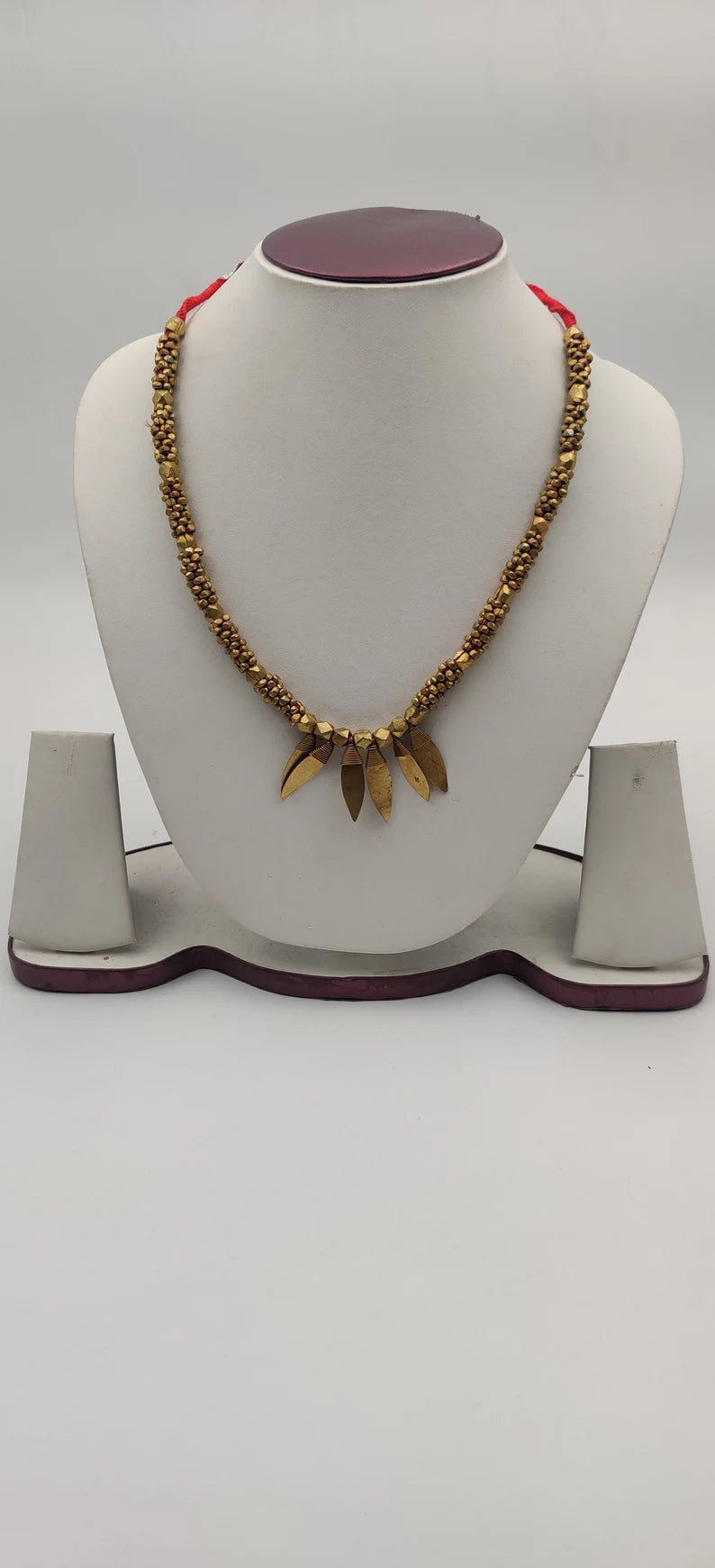 Golden Leaf Handmade necklace, Vintage Gift / Sustainable Jewellery with Ear Ring