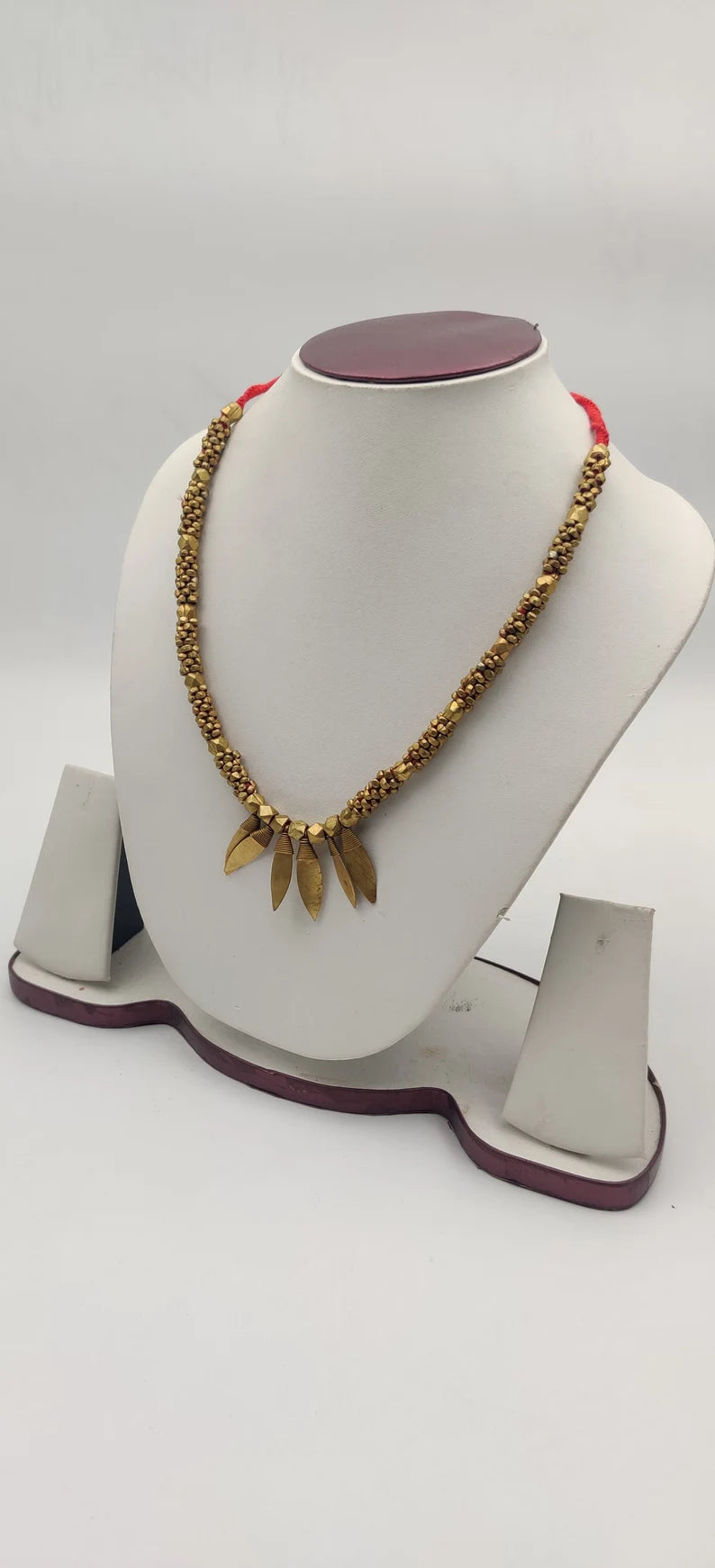 Golden Leaf Handmade necklace, Vintage Gift / Sustainable Jewellery with Ear Ring