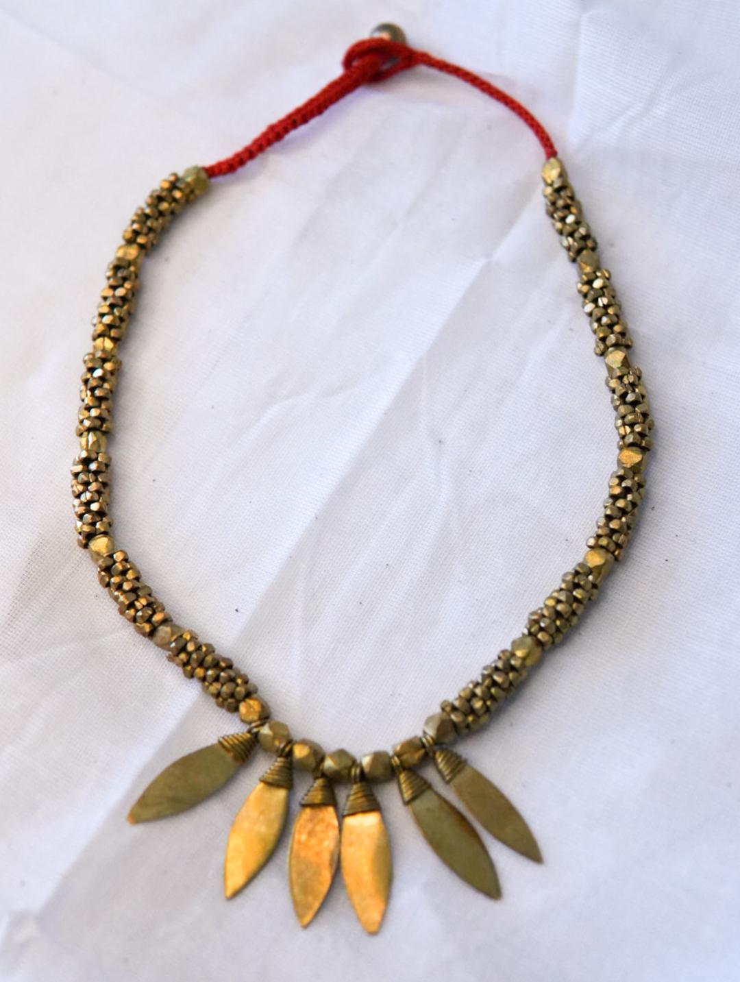 Golden Leaf Handmade necklace, Vintage Gift / Sustainable Jewellery with Ear Ring