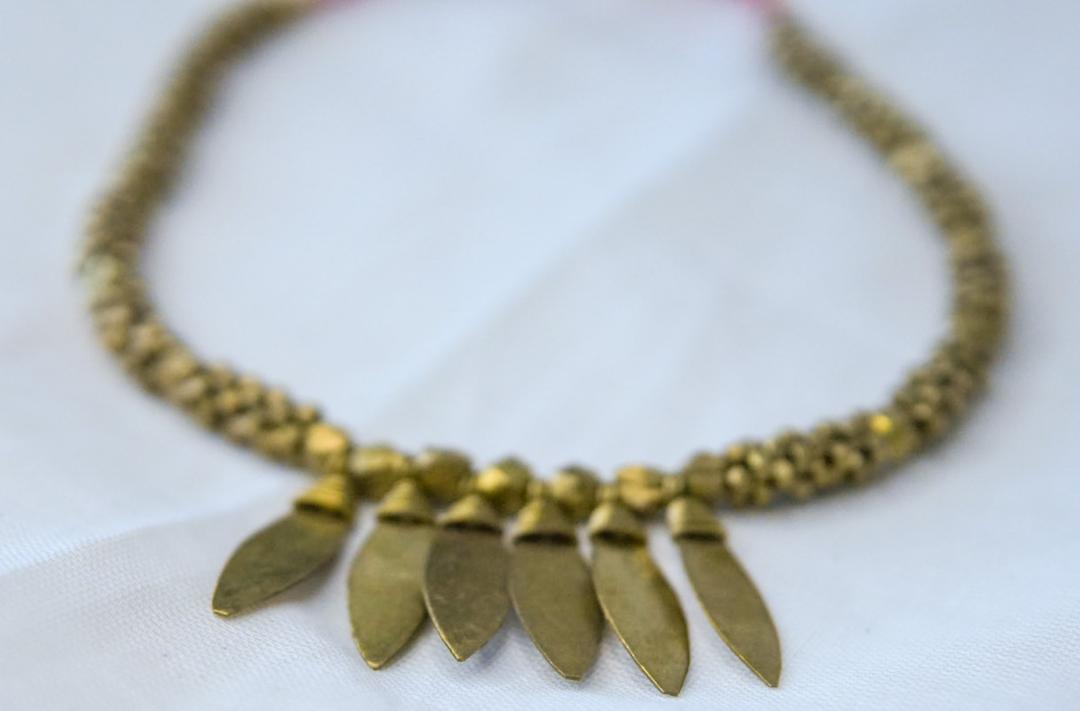 Golden Leaf Handmade necklace, Vintage Gift / Sustainable Jewellery with Ear Ring