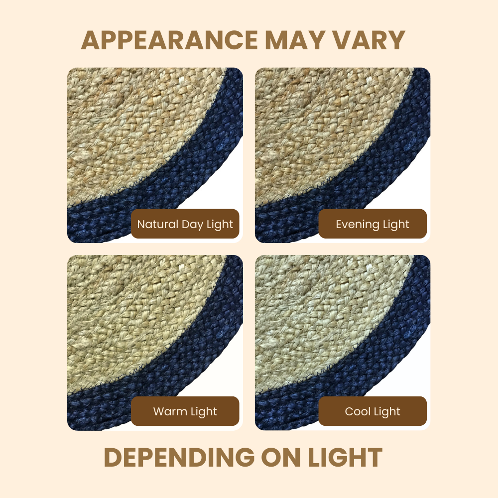 Handwoven Round Jute Rug Beige & Blue Border 60cm
