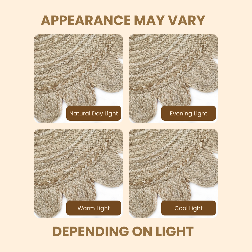 Divine Handicrafts Hibiscus Flower Shaped Eco-Friendly Round Beige Jute Rug