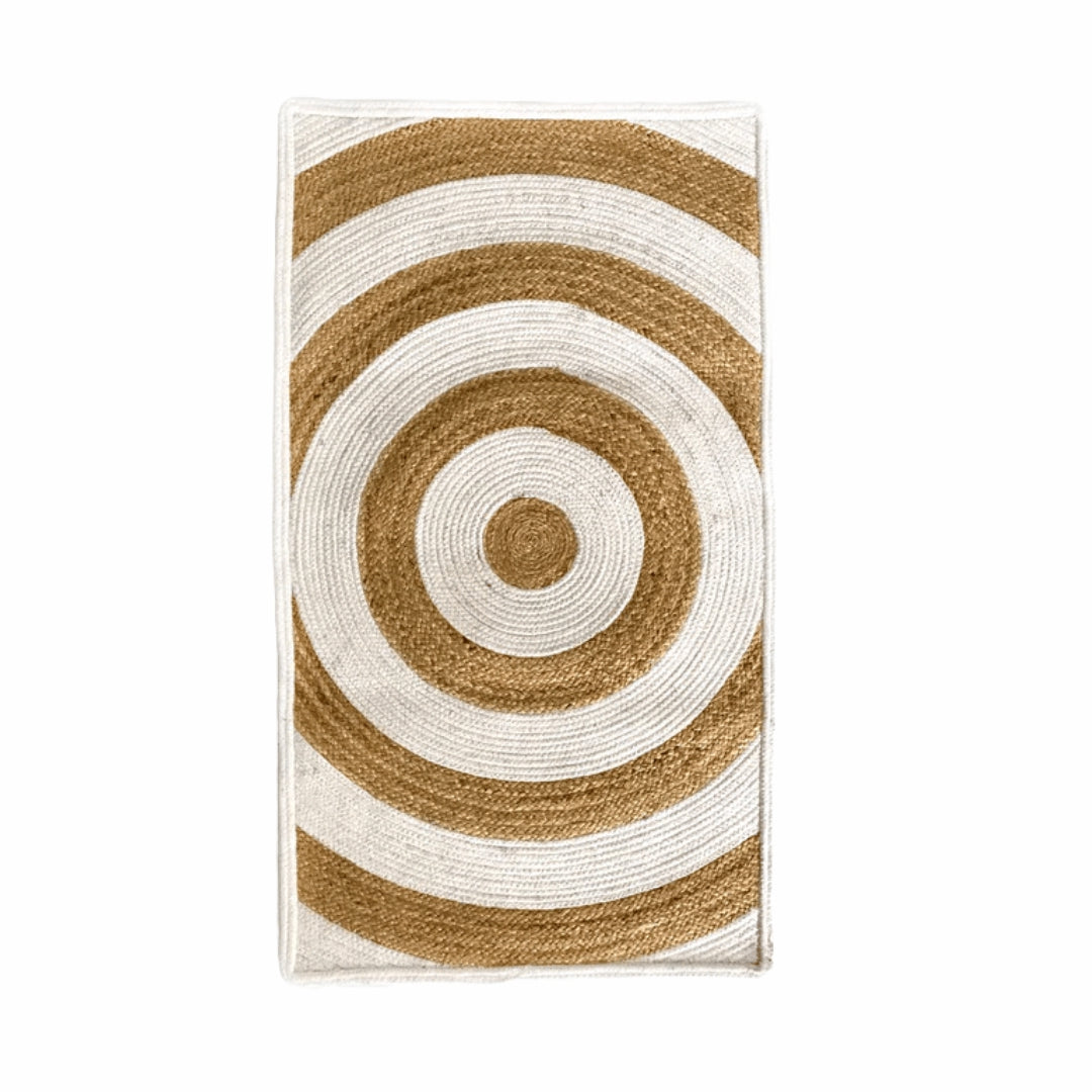 DivineHandicrafts Jute Extra Braid White & Beige Circle Design Rug in Natural Costal Vibe 110 x 60 cm
