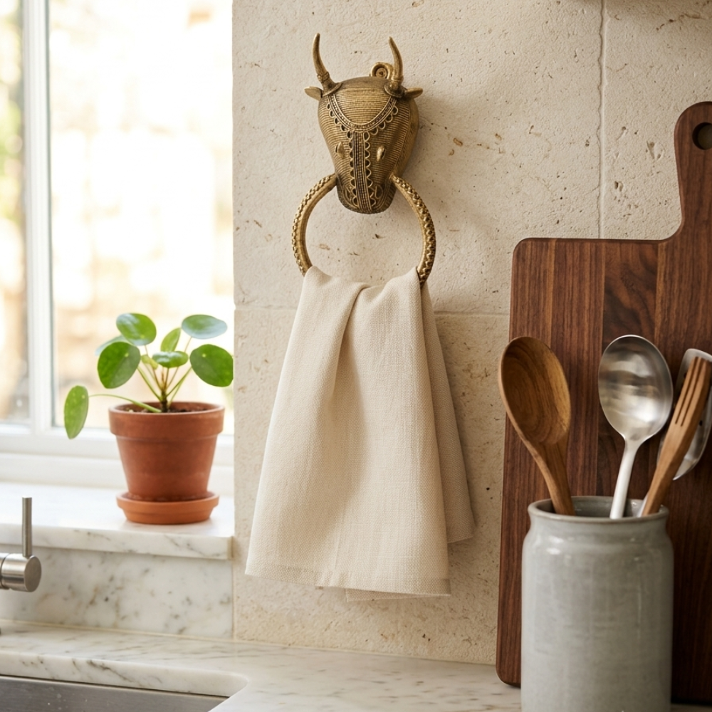 Vintage-Style Brass Bull Towel Holder