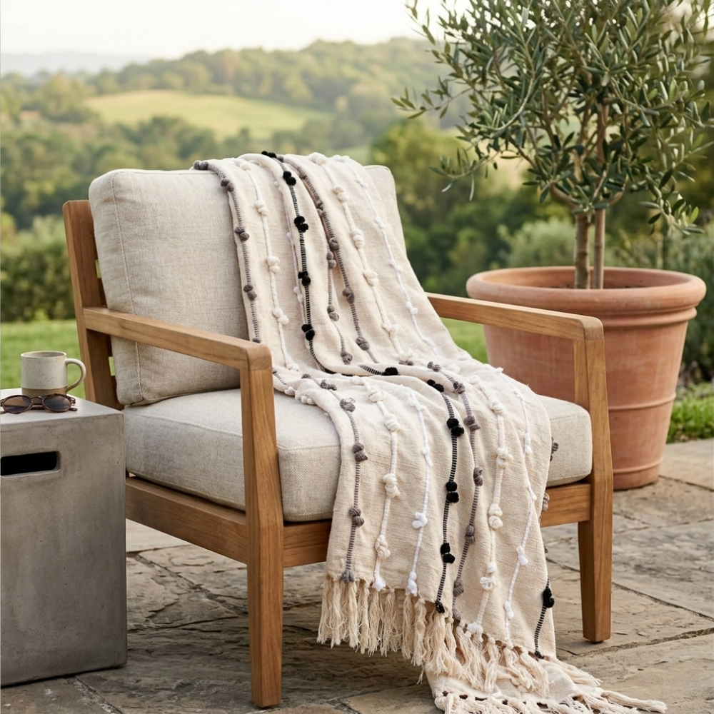 Classic Black & White Cotton Sofa Throw 50x60in