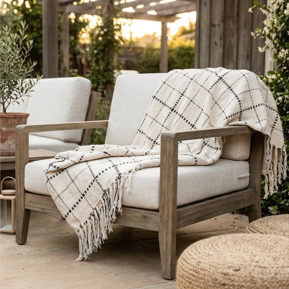 Black Checked Cotton Sofa Throw 50x70in