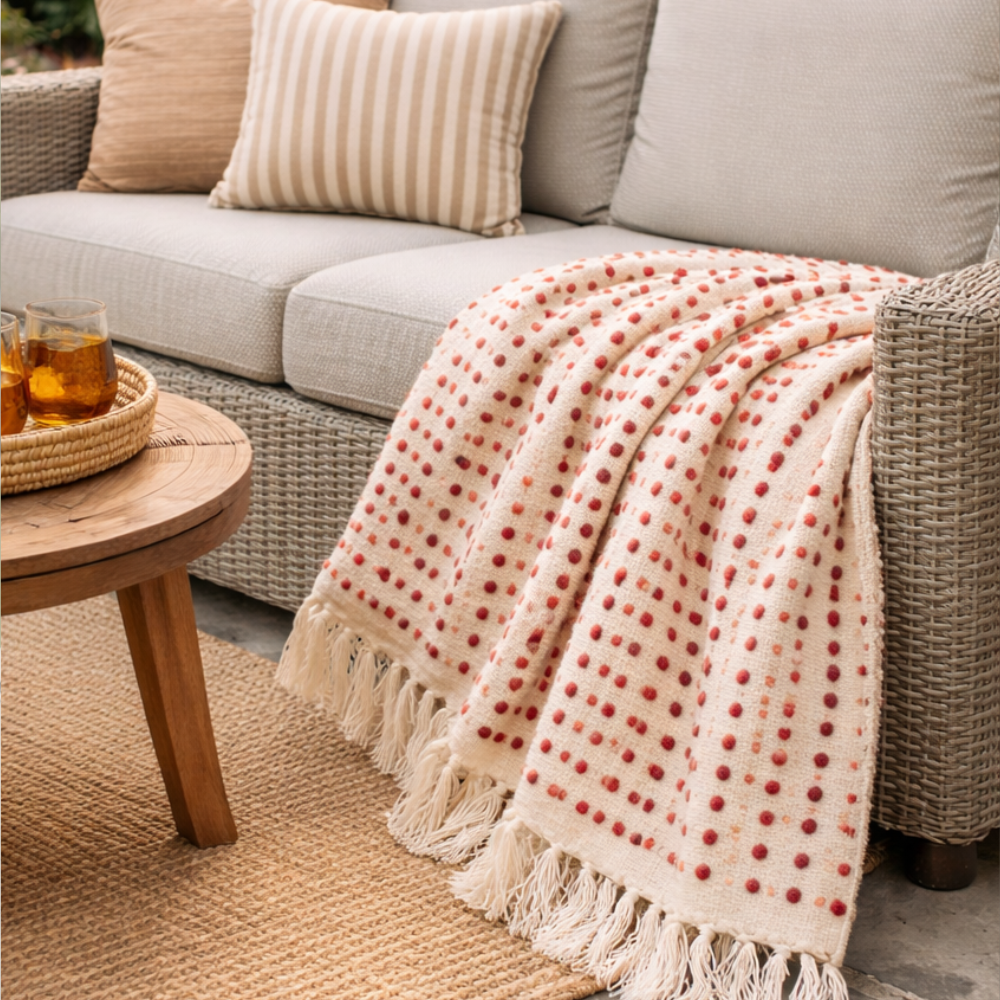 Multicolour Red Dots Acrylic Cotton Throw 50x70in
